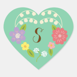 Sticker Cœur Boho Rustic Floral Wreath Mariage (Monnaie)