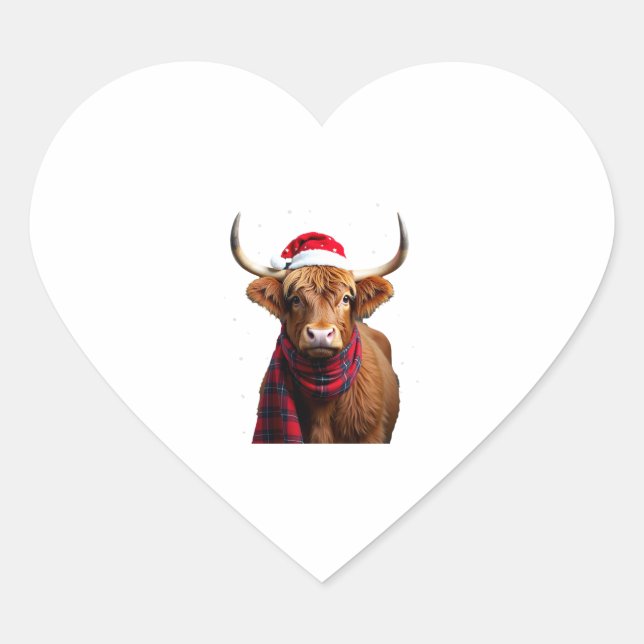 Sticker Cœur Boho Xmas Christmas Highland Cow T-Shirt (1) (Devant)