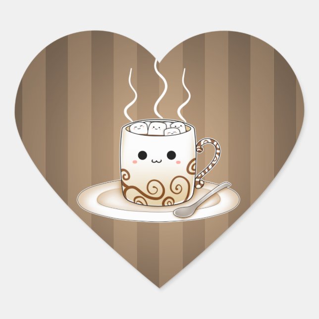 Sticker Cœur Boisson de cacao chaud Cute kawaii (Devant)