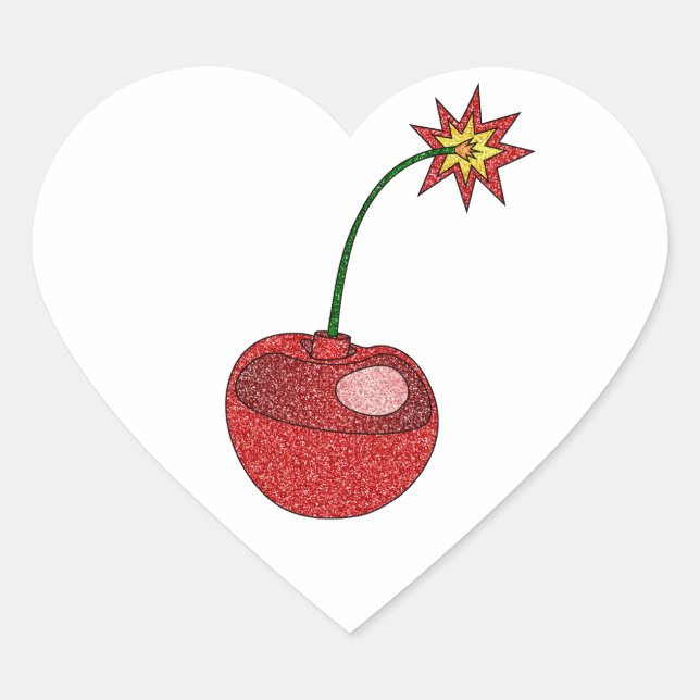 Sticker Cœur Bombe cerise parties scintillant (Devant)