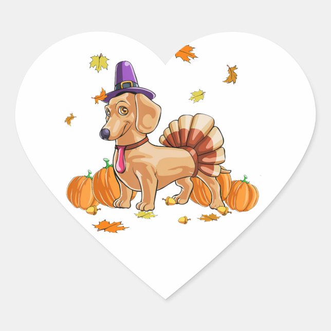 Sticker Cœur Bon thanksgiving Dachshund Turquie Costume T Fun (Devant)