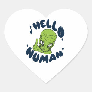 Sticker Cœur Bonjour Alien drôle humain