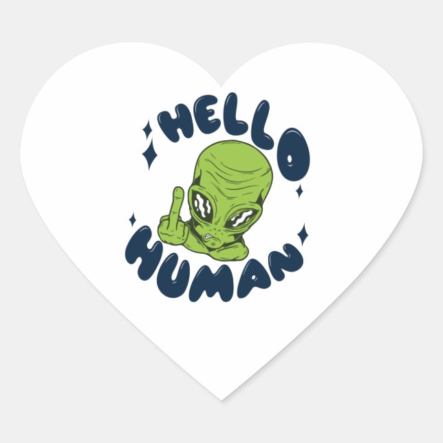 Sticker Cœur Bonjour Alien drôle humain (Devant)