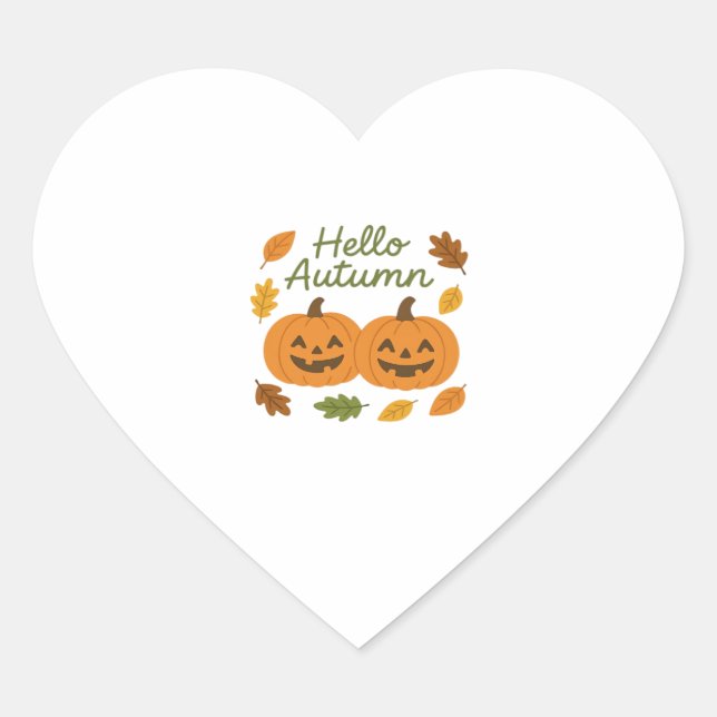 Sticker Cœur Bonjour Automne mignon Souriant Citrouille classiq (Devant)