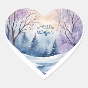 Sticker Cœur Bonjour hiver Aquarelle Coeur