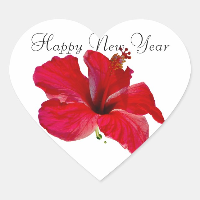 Sticker Cœur Bonne année Hibiscus rouge (Devant)
