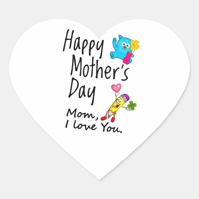 Sticker Cœur Bonne fête des mères. Maman, je t'aime. (Devant)