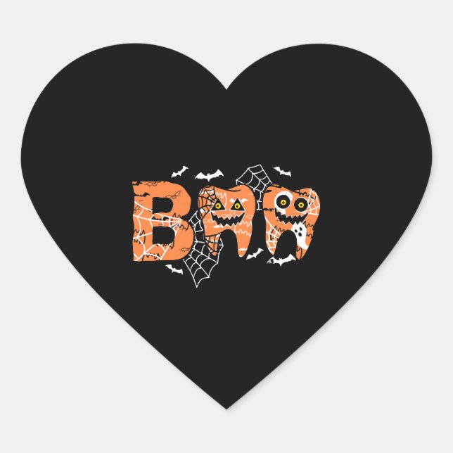 Sticker Cœur Boo Halloween dents dents dents dents (Devant)