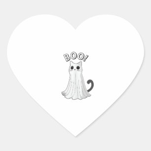 Sticker Cœur Boo Kitty Cute Ghost Chat Halloween Éffrayant Kitt