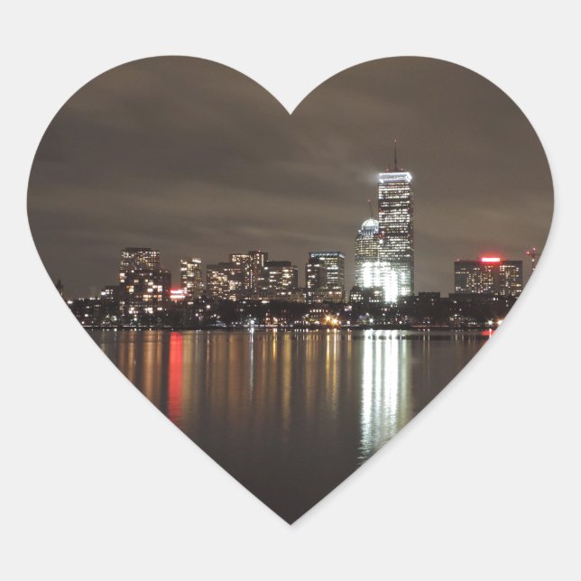 Sticker Cœur Boston Skyline la nuit (Devant)