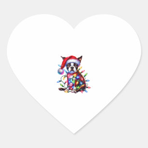Sticker Cœur Boston Terrier illuminations de Noël Santa Hat Chi