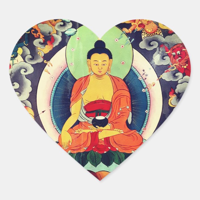 Sticker Cœur Bouddha Shakyamuni peinture, Himalaya - Népal (Devant)