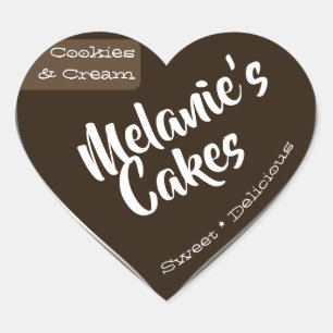 Sticker Cœur Boulangerie Brown Foncé Personnalisée Gâteau Cooki