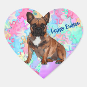 Sticker Cœur Bouledogue français Joyeuses Pâques Bouledogue fra