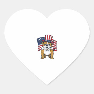 Sticker Cœur Bouledogue Patriotique Avec Drapeau Vector Design_