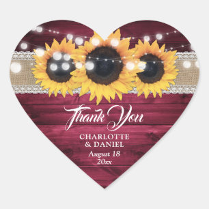 Sticker Cœur Bourgogne Rustique Burlap Dentelle Mariage de tour