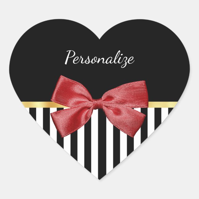 Sticker Cœur Bow rouge classique Grandes noires et blanches ave (Devant)