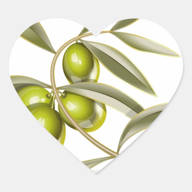Sticker Cœur Branche des olives vertes (Devant)