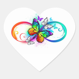 Sticker Cœur Bright infinity with rainbow butterfly