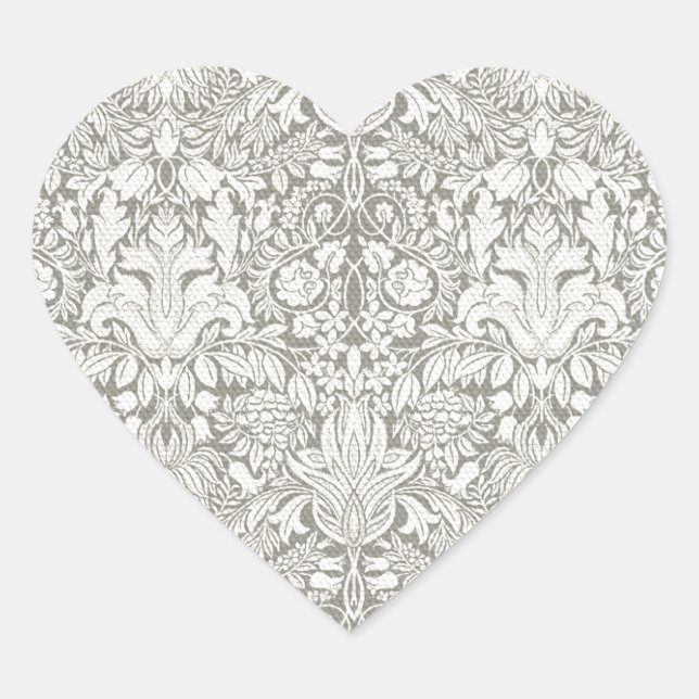 Sticker Cœur brocade en dentelle blanche élégante (Devant)