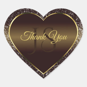 Sticker Cœur Brown doré avec Parties scintillant Initiales Merc