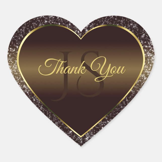 Sticker Cœur Brown doré avec Parties scintillant Initiales Merc (Devant)