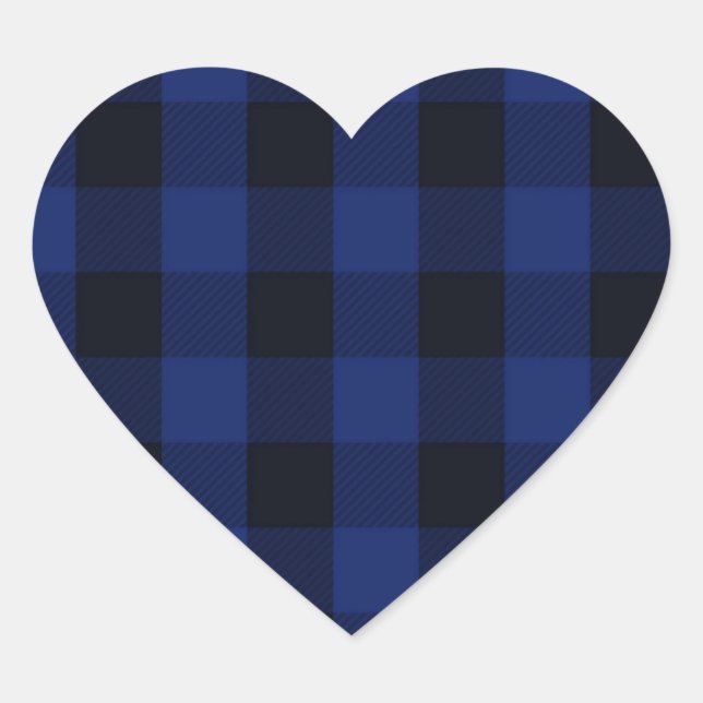 Sticker Cœur Buffalo Plaid Chèques noir et bleu Motif Coeur (Devant)
