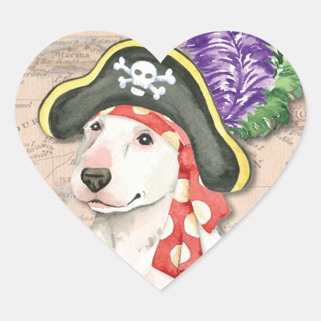 Sticker Cœur Bull Terrier Pirate (Devant)