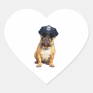 Sticker Cœur Bulldog avec Casquette de police