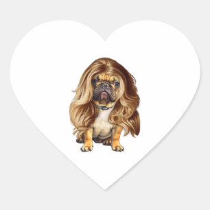Sticker Cœur Bulldog avec de beaux cheveux