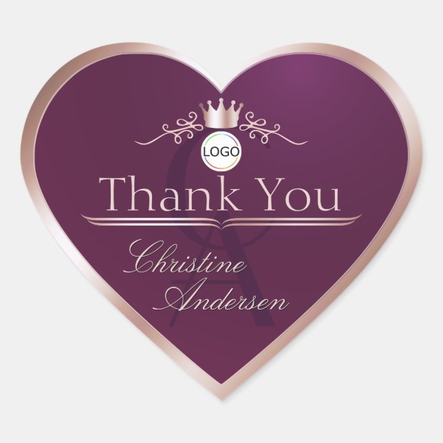 Sticker Cœur Burgundy Rose Gold Frame Logo Monogram Thank You (Devant)