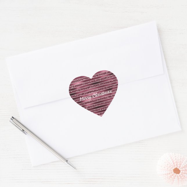 Sticker Cœur Burgundy Rouge Rose Rose Gold Parties scintillant  (Enveloppe)