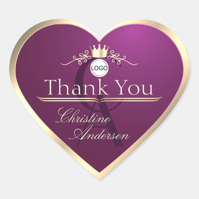 Sticker Cœur Burgundy with Gold Border Logo Monogram Thank You (Devant)