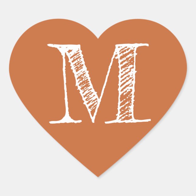 Sticker Cœur Burnt Orange Heart Minimalist Monogram Initial (Devant)