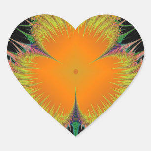 Sticker Cœur Cadeaux d'art fractal Fleur Jaune Orange