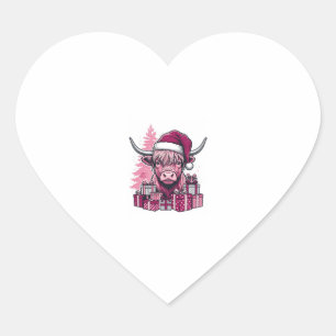 Sticker Cœur Cadeaux de Noël de vache des Highlands rose Art vi