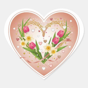 Sticker Cœur Cadre de cœur romantique avec tulipes