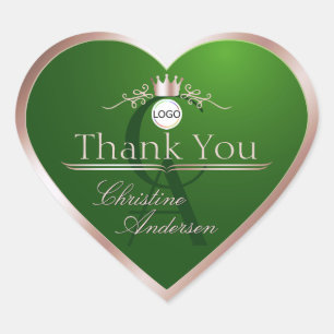Sticker Cœur Cadre de logo et monogramme Rose Or Vert Merci