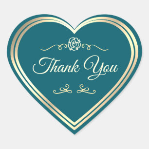 Sticker Cœur Cadre doré Turquoise foncé Vintage Rose mignon Mer