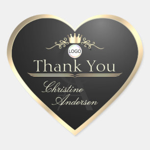Sticker Cœur Cadre Noble Noir Logo et Monogramme Merci