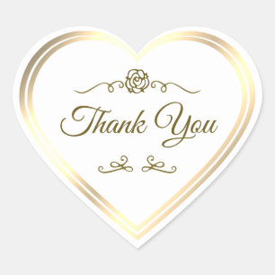 Sticker Cœur Cadre or blanc classique et Merci Rose Vintage
