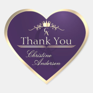 Sticker Cœur Cadre Royal Purple Gold avec Merci Monogram
