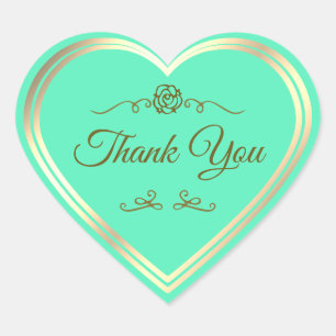 Sticker Cœur Cadre Turquoise or brillant Vintage Rose mignon Me