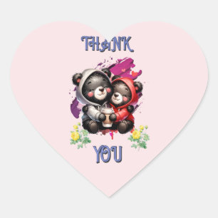Sticker Cœur CAFÉ Merci NOIR CUDDLES D'OURS