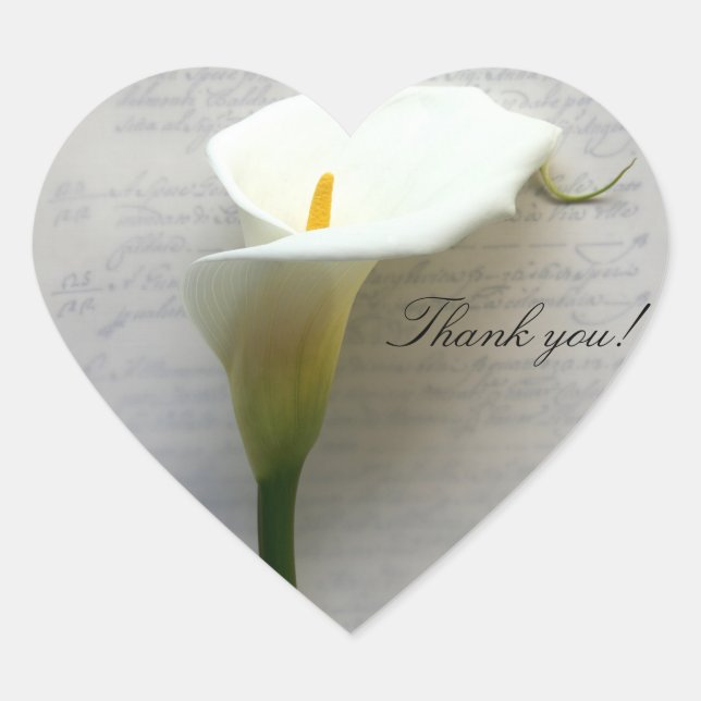 Sticker Cœur Calla lily sur l'ancienne écriture merci (Devant)