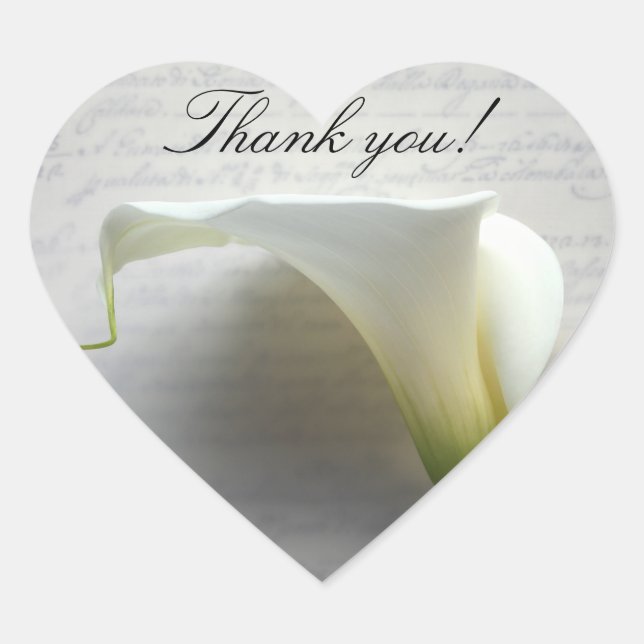 Sticker Cœur Calla lys sur l'ancien script merci (Devant)