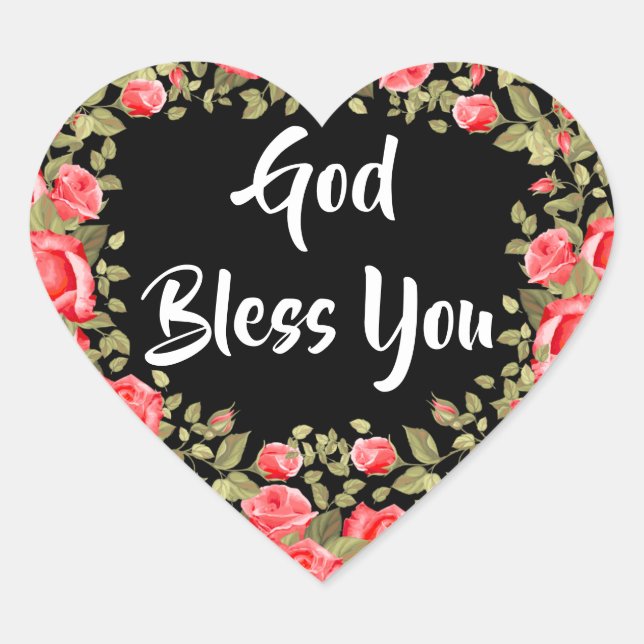 Sticker Cœur Calligraphie florale catholique religieuse Roses r (Devant)
