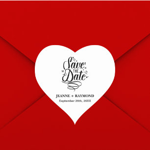 Sticker Cœur Calligraphie Romantique Mariage Sur Mesure Date à