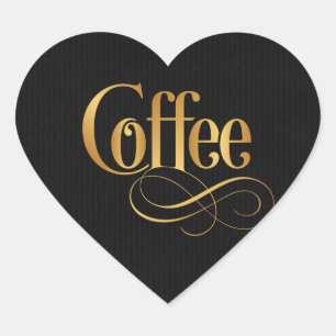 Sticker Cœur Calligraphie tourbillonnant de script Café Gold su