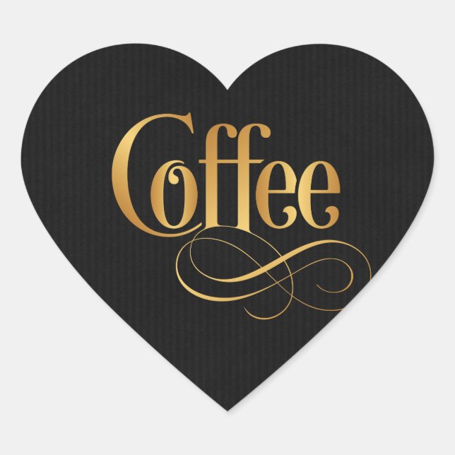 Sticker Cœur Calligraphie tourbillonnant de script Café Gold su (Devant)